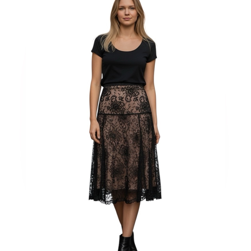 BCBG Black Lace High/Low Skirt